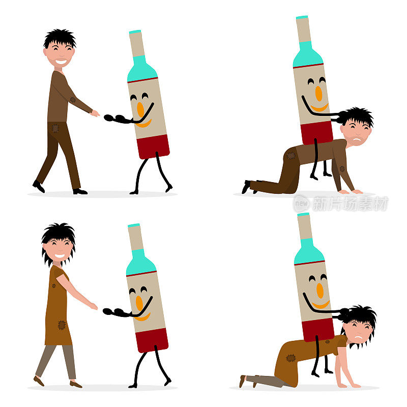 Bottle of alcohol enslaves a man and a woman